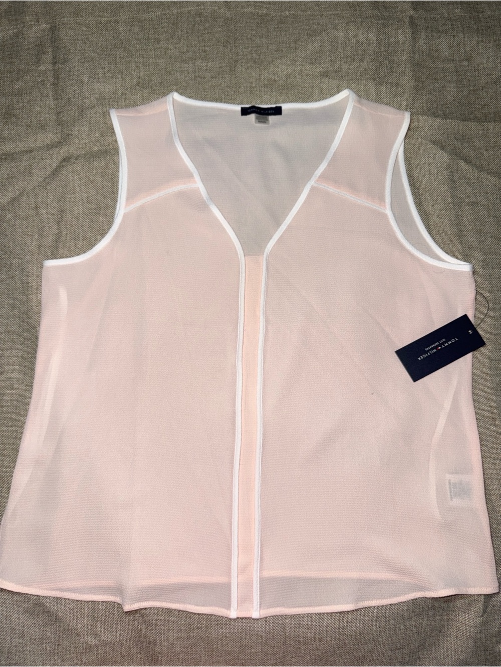 Tommy Hilfiger Light Pink V-Neck Sleeveless Blouse Top - Medium